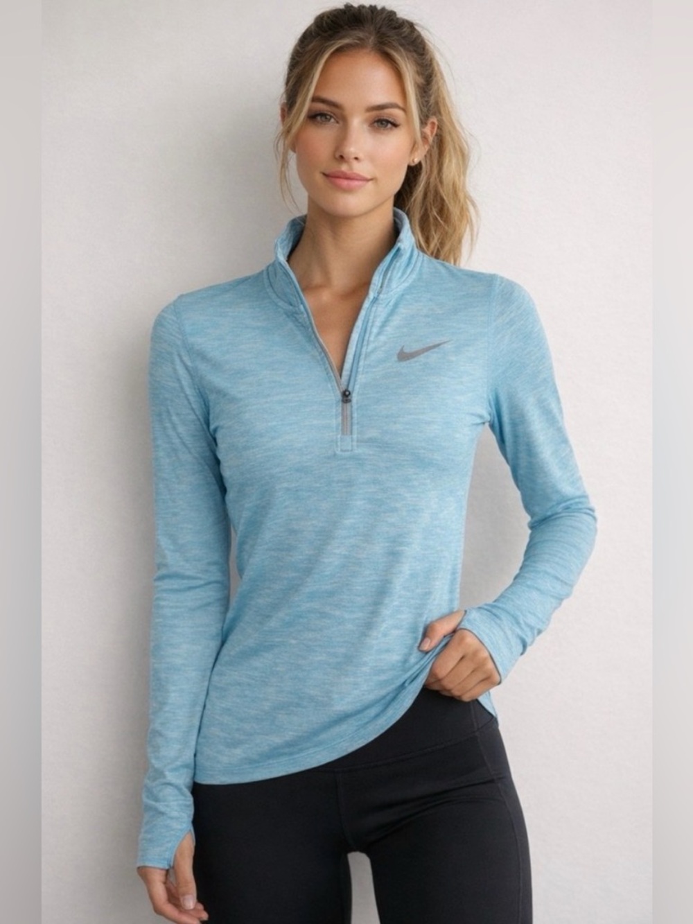 Nike Heathered Aqua Quarter-Zip Training Top